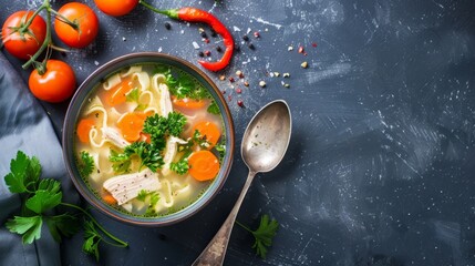 Wall Mural - Chicken soup with copy space area. Delicious food