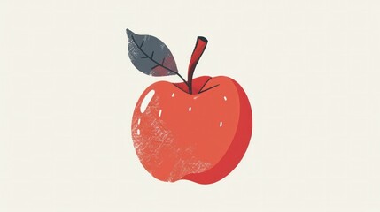 Wall Mural - Handdrawn illustration of a ripe red apple with a leaf, symbolizing health and beauty in nature