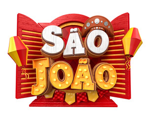 Sticker - Label São João for June festivals in Brazilian Portuguese in 3d render illustration with transparent background