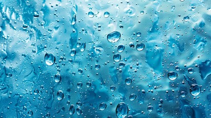 Water background with drops on blue surface. generative ai