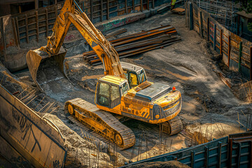 Heavy machinery on construction site. Suitable for industrial concepts