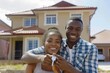 © Lucija - happy young couple holding keys in front of new house first time home buyers