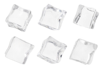 Wall Mural - Crystal clear ice cubes isolated on white, set