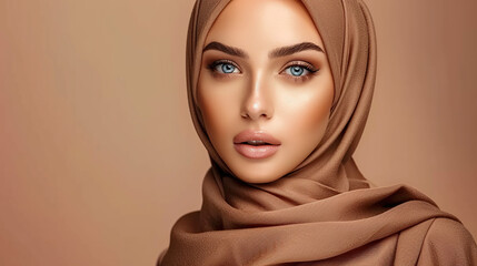 Portrait of beautiful muslim woman wearing a hijab over studio background studio. generative ai