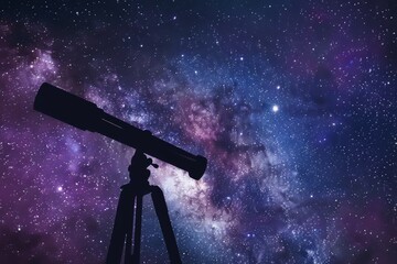 telescope pointed at starry night sky