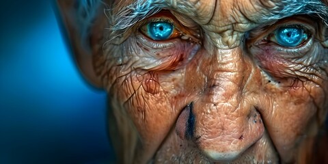 Closeup of elderly man with wrinkled face and scar on nose. Concept Portrait Photography, Elderly Man, Wrinkles, Facial Scar, Character Portrait