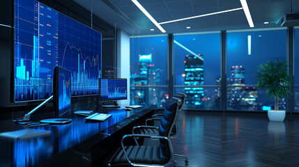 Poster - stock market performance data display on virtual screens, business or economy growth data statistics 