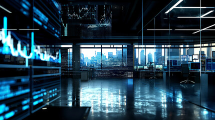 Poster - stock market performance data display on virtual screens, business or economy growth data statistics 