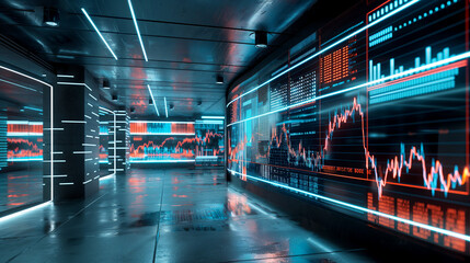 Poster - stock market performance data display on virtual screens, business or economy growth data statistics 