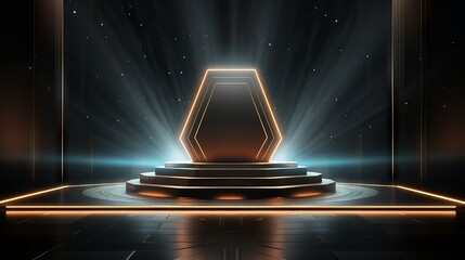 Wall Mural - Futuristic dark podium with illuminated background and reflections - modern technology concept, high-tech display platform, sleek and minimalist design


