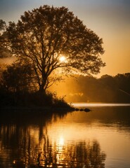 Poster - sunset on the river