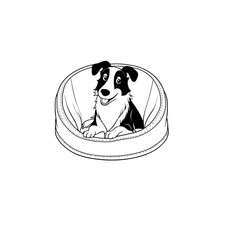 Wall Mural - A cartoon Collie in a dog bed coloring page generative ai