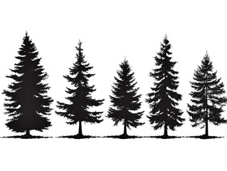 Wall Mural - set of pine trees,  black and white silhouette sets of a spruce tree