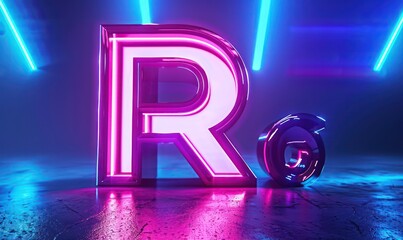 Wall Mural - r capital futuristic letter with neon colors and black background