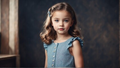 Canvas Print - pretty kid girl model retro fashion portrait posing in studio background