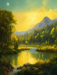 Wall Mural - sunset over the lake