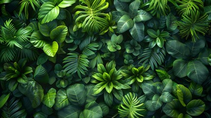 Wall Mural - Background Tropical. Enveloped by lush foliage, the rainforest's vibrant greens and occasional bursts of color form a breathtaking natural palette, simultaneously calming and energizing.