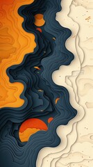 Wall Mural - Abstract Orange Artwork Background Top Down View Topography Concept, Multicolored Lines Layers Web Graphic Map Wallpaper, Vertical 9:16 Digital Art Backdrop