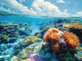 Wall Mural - The sense of wonder and awe that fills the hearts of visitors as they explore the Great Barrier Reef, marveling at its beauty and diversity while gaining a deeper appreciation for the importance