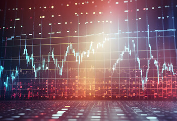 Poster - A digital representation of a financial stock market chart with fluctuating data points and a glowing background.