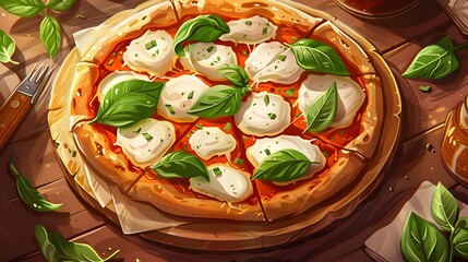  freshly made Italian pizza with mozzarella cheese slices