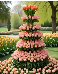 Poster - pink tulips in the garden