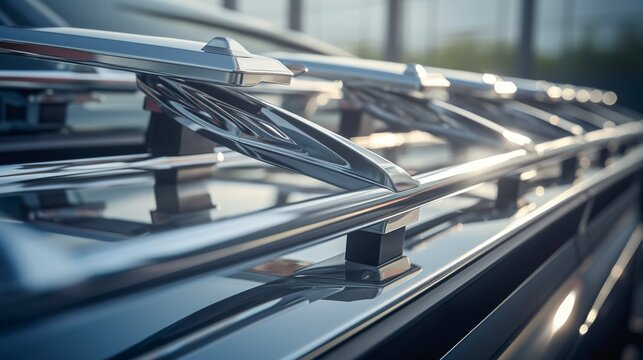 A photo of a row of polished car roof racks