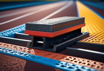 macro close track starting block athletics equipment detail shots,