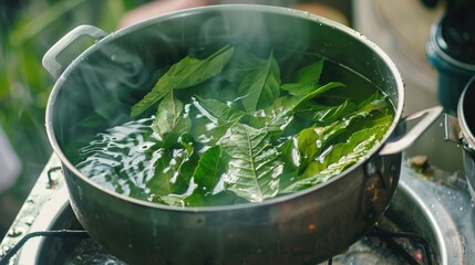 Steeping cassava leaves in water