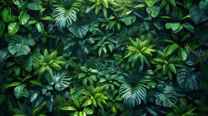 Wall Mural - Background Tropical. Vines drape from the canopy above, forming intricate patterns that weave through the dense foliage, creating a mystical ambiance in the heart of the jungle.