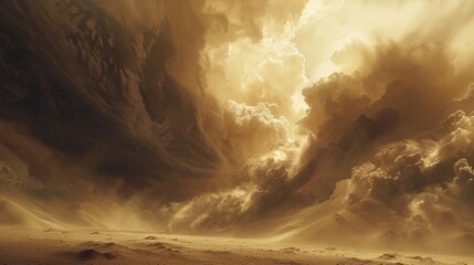 Wall Mural - the unrelenting sandstorm charges across the desert swallowing everything in its path with an unrele