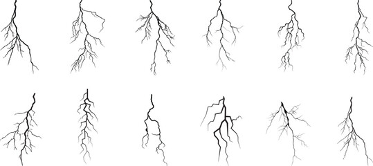 vector lightning silhouettes set. elements for thunderstorm.vector graphic elements collection