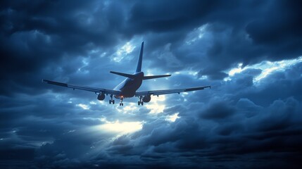 Wall Mural - Majestic Airplane Silhouetted Against Dramatic Stormy Sky with Visible Air Currents