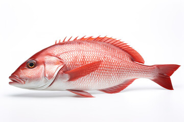 Poster - Image of a red snapper fish isolated on white background. Fresh food. Underwater animals. Generative AI.