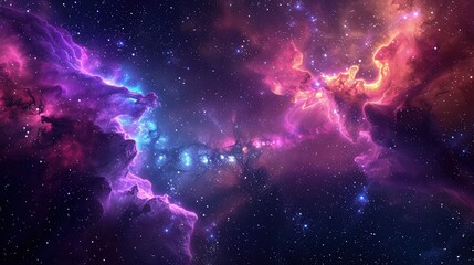 Wall Mural - A vibrant and colorful space galaxy filled with swirling nebula clouds and starry night skies, featuring radiant hues of purple, pink, and blue.