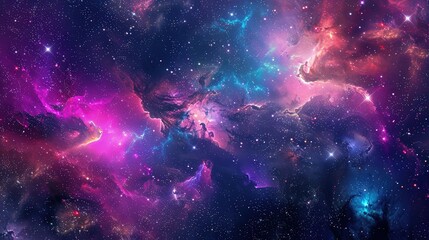 Wall Mural - A vibrant and colorful space galaxy filled with swirling nebula clouds and starry night skies, featuring radiant hues of purple, pink, and blue.