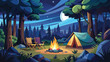 © Ranadhie - camping in the middle of the forest at night vector illustration