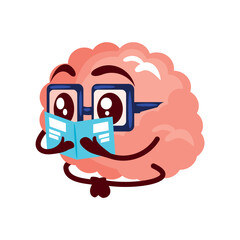 Sticker - cartoon brain reading a book