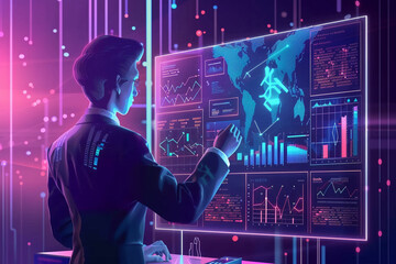 Wall Mural - Generative ai Concept. Businessman Use AI technology to analyze business data and use it for investment and fund return analysis.