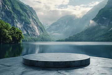 A circular platform on the surface of a valley lake