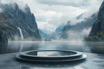 A circular platform on the surface of a valley lake