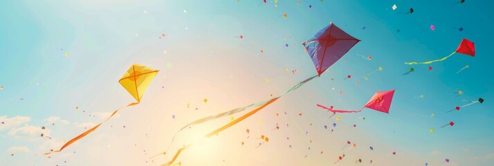 Wall Mural - International kite day concept with copy space area for text