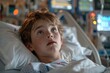 © Raghav Frames - boy 5 years lies in a coma in a hospital ward, connected to life support equipment, monitors, Generative AI
