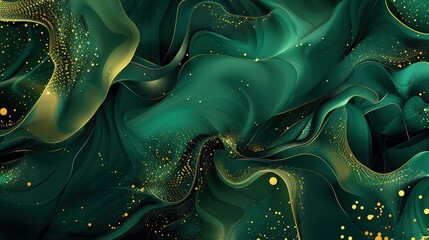 Wall Mural - An artistic abstract shapes and forms background showcasing intricate organic shapes and patterns in shades of emerald green and gold.