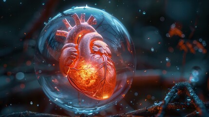Poster - a vibrant depiction of a heart inside a protective bubble. stock photo