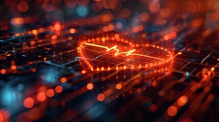 Poster - A digital image of a health shield with a heartbeat line. stock photo
