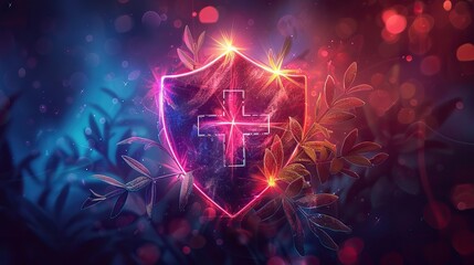 Poster - A vibrant illustration of a health shield with a medical cross. image