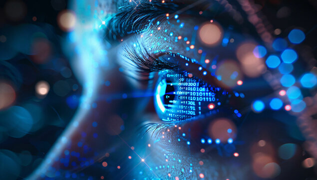 Digital eye with binary code and data artificial intelligence