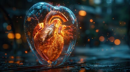 Fototapete - a digital illustration of a heart inside a protective dome. photo