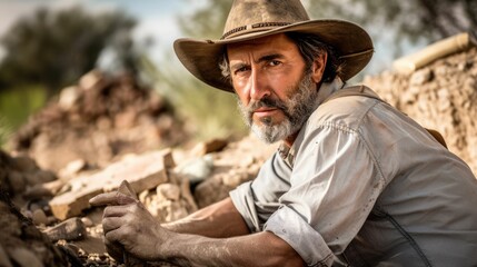 Wall Mural - The picture of the archaeologist is working in dig site to search for antique item, the archaeologist require skill like research skill, fieldwork experience, analysis, and site Interpretation. AIG43.